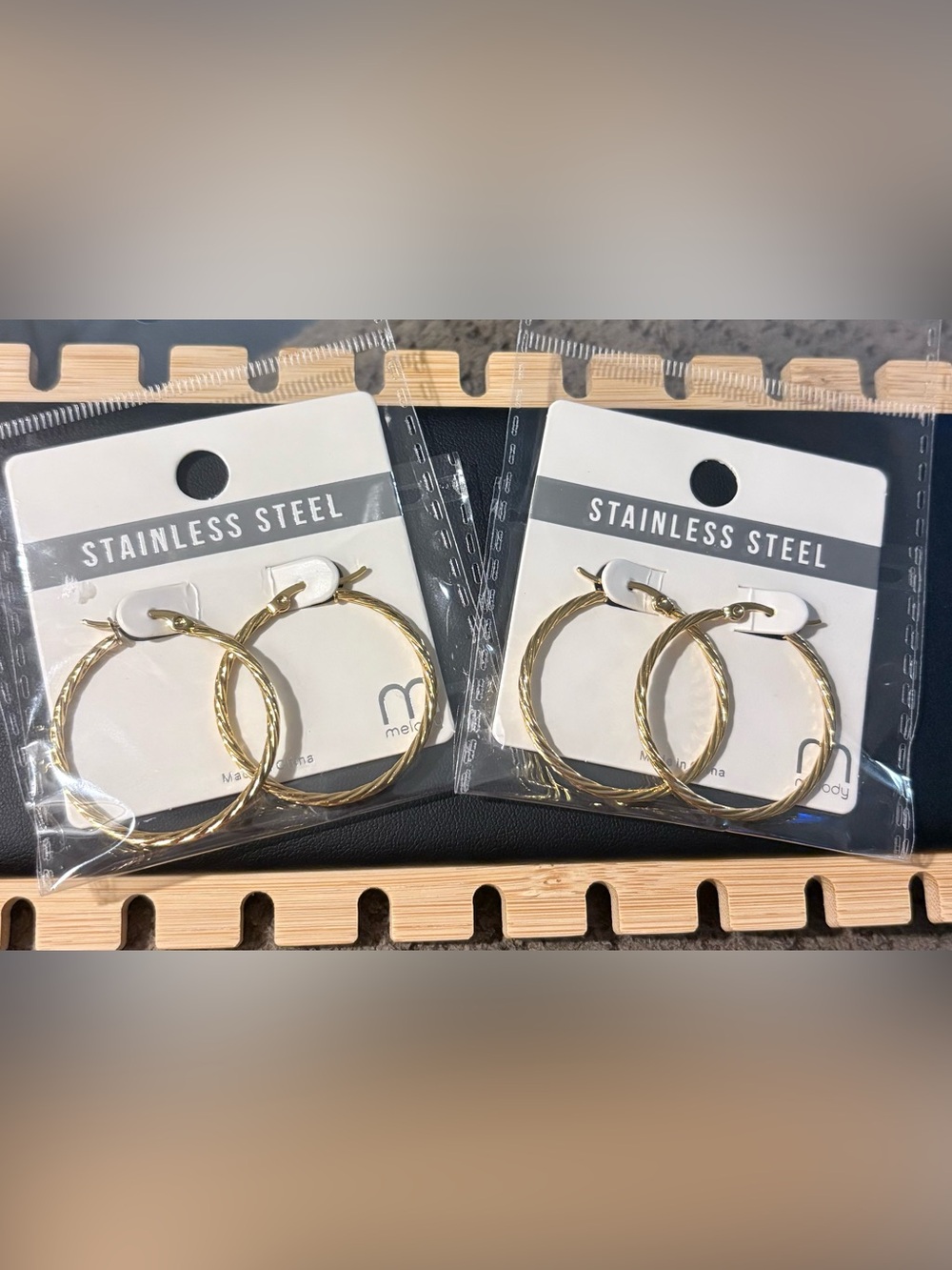 Twisted Gold Stainless Steel Hoop Earrings - Pack of 2